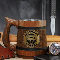 Superdad personalized wooden mug