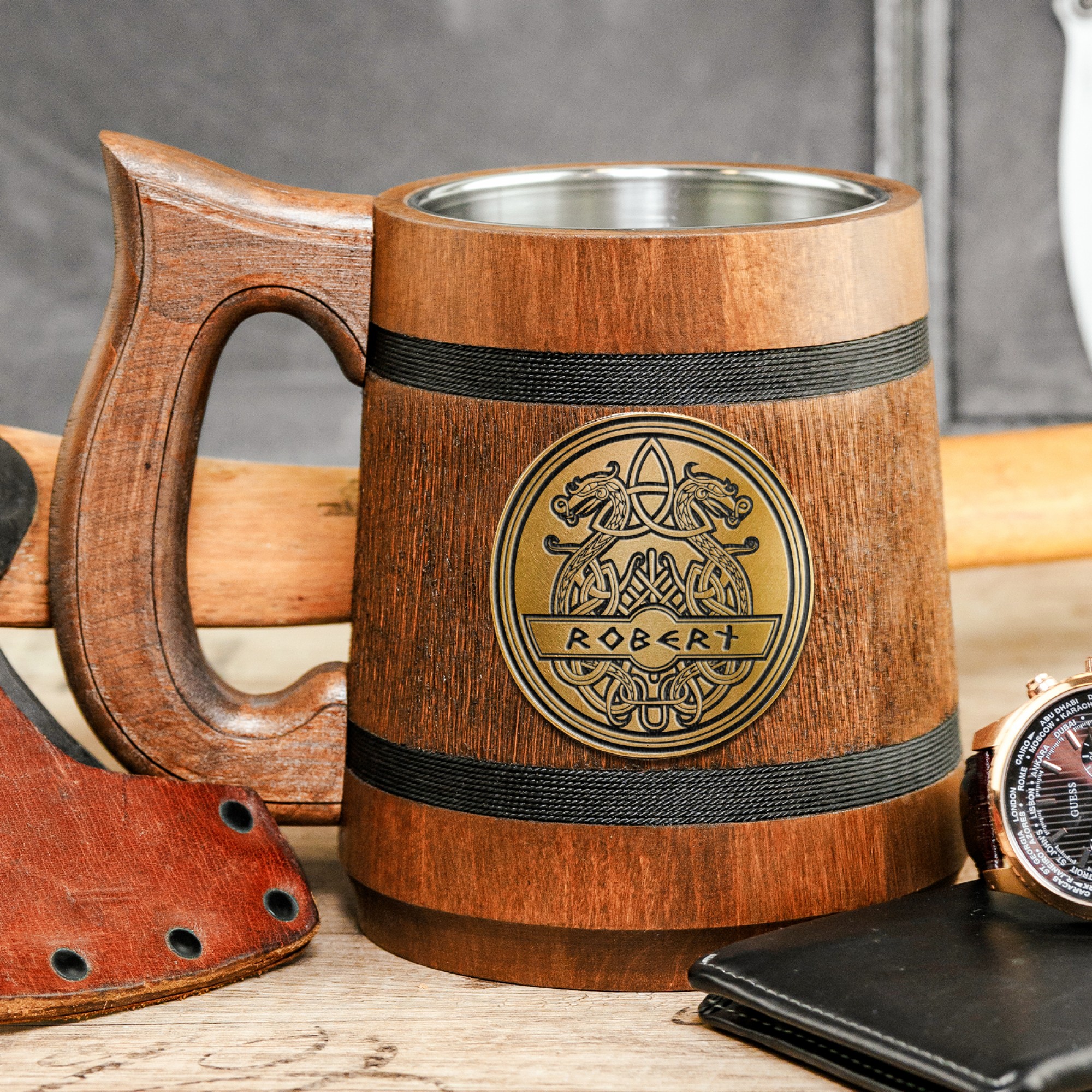 Tree of life Wooden beer mug Man birthday gift anniversary gift viking gift  - Shop WOODCARV Mugs - Pinkoi