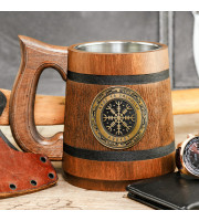 Viking runes compass  wooden tankard